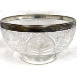 An early 20th Century cut glass salad bowl with hallmarked silver rim, Sheffield 1901, makers mark