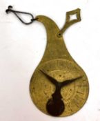 A antique gilt brass James Heeley & Sons patent letter postal scale pocket balance, 10.5cm long