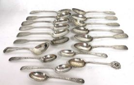 Mixed Lot: Twelve Victorian fiddle pattern teaspoons, various dates/makers, a silver long handled