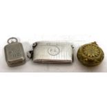 Mixed Lot: Hallmarked silver vesta of slim rectangular form engraved with initials and hallmarked