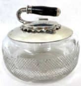 An unusual antique silver and glass curling stone ink well, the novelty ink well with a treen