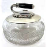 An unusual antique silver and glass curling stone ink well, the novelty ink well with a treen