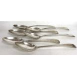 Group of six Georgian Old English pattern tablespoons of various dates/makers, 350gms