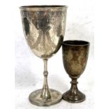 Mixed Lot: A Victorian silver goblet chased and engraved with garlands of flowers and foliate