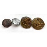 Mixed Lot: A pair of antique French silver buttons, circa 1930, octagonal shape, engraved with a