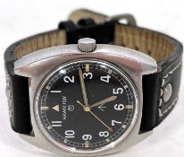 A Hamilton stainless steel British military watch, the reference number is W10-6645-99, featured