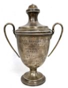 A George V silver twin handled pedestal trophy engraved R.E Beagles, Point to Point 1923, Open