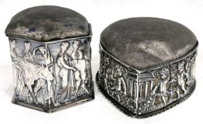 Mixed Lot: An Edwardian silver pin cushion and jewellery box of heart shape, the sides elaborately