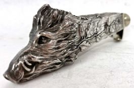 An antique Austrian silver plated Wild Boar figural cigar cutter, 140mm long