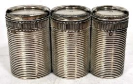 A Russian silver triple coin holder, reeded decorated bodies and beaded rims, standard mark 84,