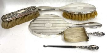 Mixed Lot: George VI silver back mirror and matching hairbrush, Birmingham 1938, A & J Zimmerman Ltd