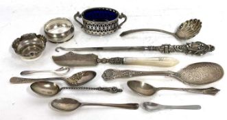 Mixed Lot: A silver preserve spoon, a shell bowled sifter spoon, a silver long handled button