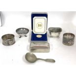 Mixed Lot: A Victorian silver trench salt on four ball feet, no liner, a Victorian serviette ring, a