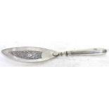 A George III silver fish slice, the blade with cut work design featuring a urn and a garland of