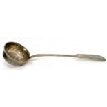 A Latvian silver ladle, makers mark OW, 1896, 30cm long, 200gms