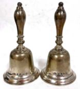 Pair of George V silver table bells engraved with a shield and dated 1935, hallmarked for London