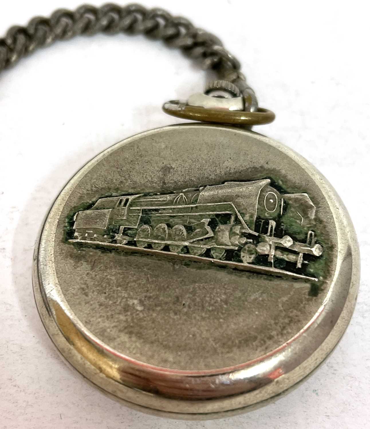 A metal Sekonda pocket watch with a metal chain, a manually crown wound movement and the dial - Image 3 of 3