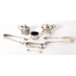 Mixed Lot: A large pair of Victorian fiddle pattern sugar tongs, London 1839, two pairs of