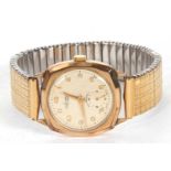 A 9ct gold Accurist gents wristwatch, stamped on the inside of the case back, it has a manually