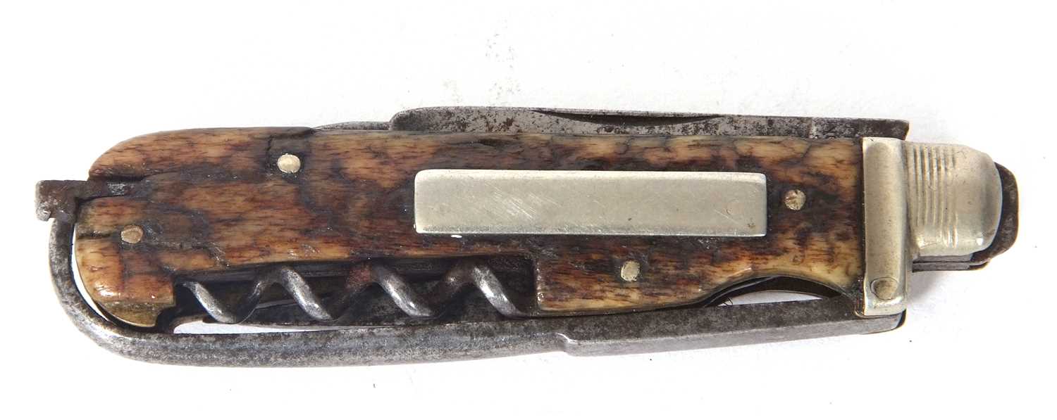 A Lewis Barnascone of Sheffield vintage folding combination horseman/equestrian knife with stag - Image 2 of 2