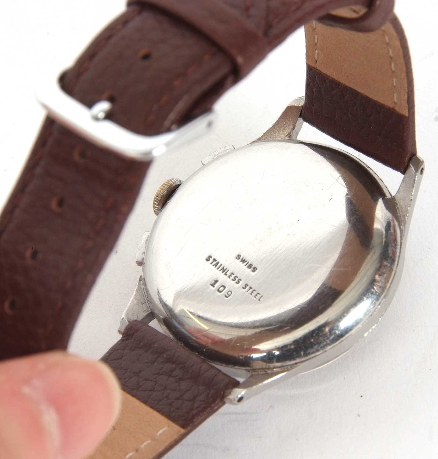 Helbros Chronograph wristwatch, the watch has a manually crown wound movement and a stainless - Image 4 of 4