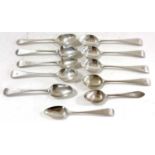 Five Victorian Old English pattern teaspoons, initialled London 1890, Charles Boyton, five