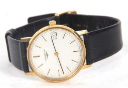 A Longines wristwatch, the watch has a quartz movement, a silver coloured dial with baton hour