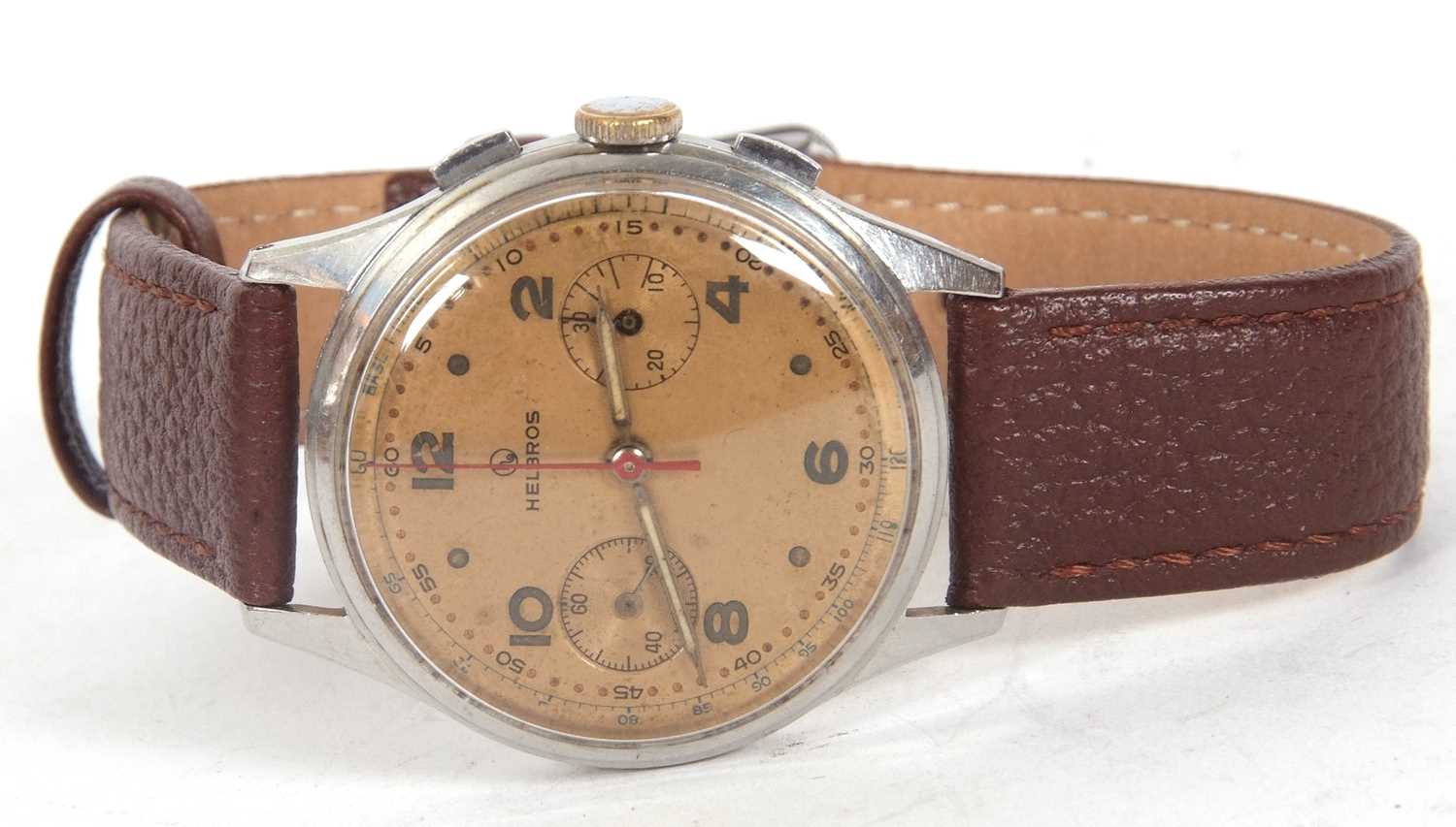 Helbros Chronograph wristwatch, the watch has a manually crown wound movement and a stainless
