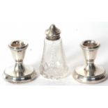 Mixed Lot: A pair of small silver hallmarked dressing table candlesticks, Birmingham 1986, makers