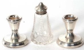 Mixed Lot: A pair of small silver hallmarked dressing table candlesticks, Birmingham 1986, makers
