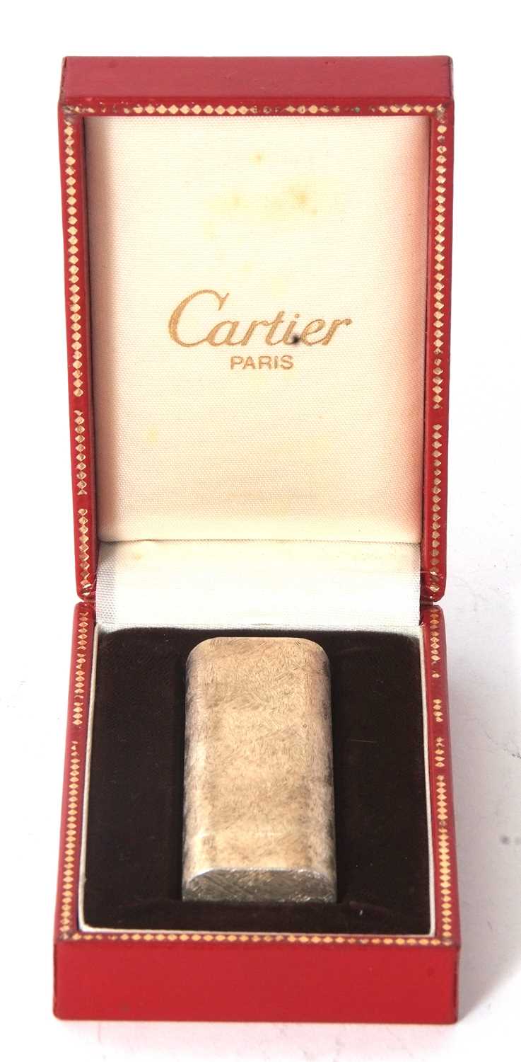 Cased Cartier silver plated lighter, stamped Cartier Paris 34335, Swiss made, 7cm long
