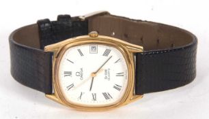 An Omega Deville quartz wristwatch, the watch has a white dial with contrasting black Roman