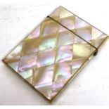 An antique mother of pearl flip top card case, 10 x 7.5cm