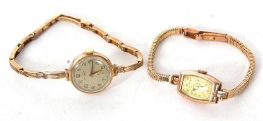 Two ladies 9ct gold wristwatches, both watches are hallmarked on the cases and the bracelets for