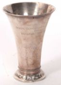 A Swedish silver vase of tapering cylindrical form with personalised engraving and dated 1945,