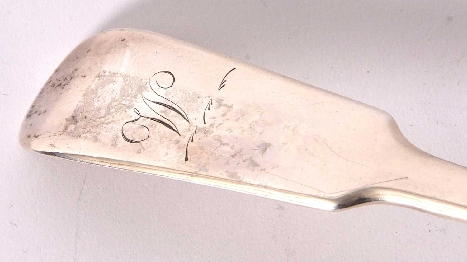 A George IV silver fiddle pattern soup ladle, engraved and initialled, hallmarked London 1825, - Image 2 of 4