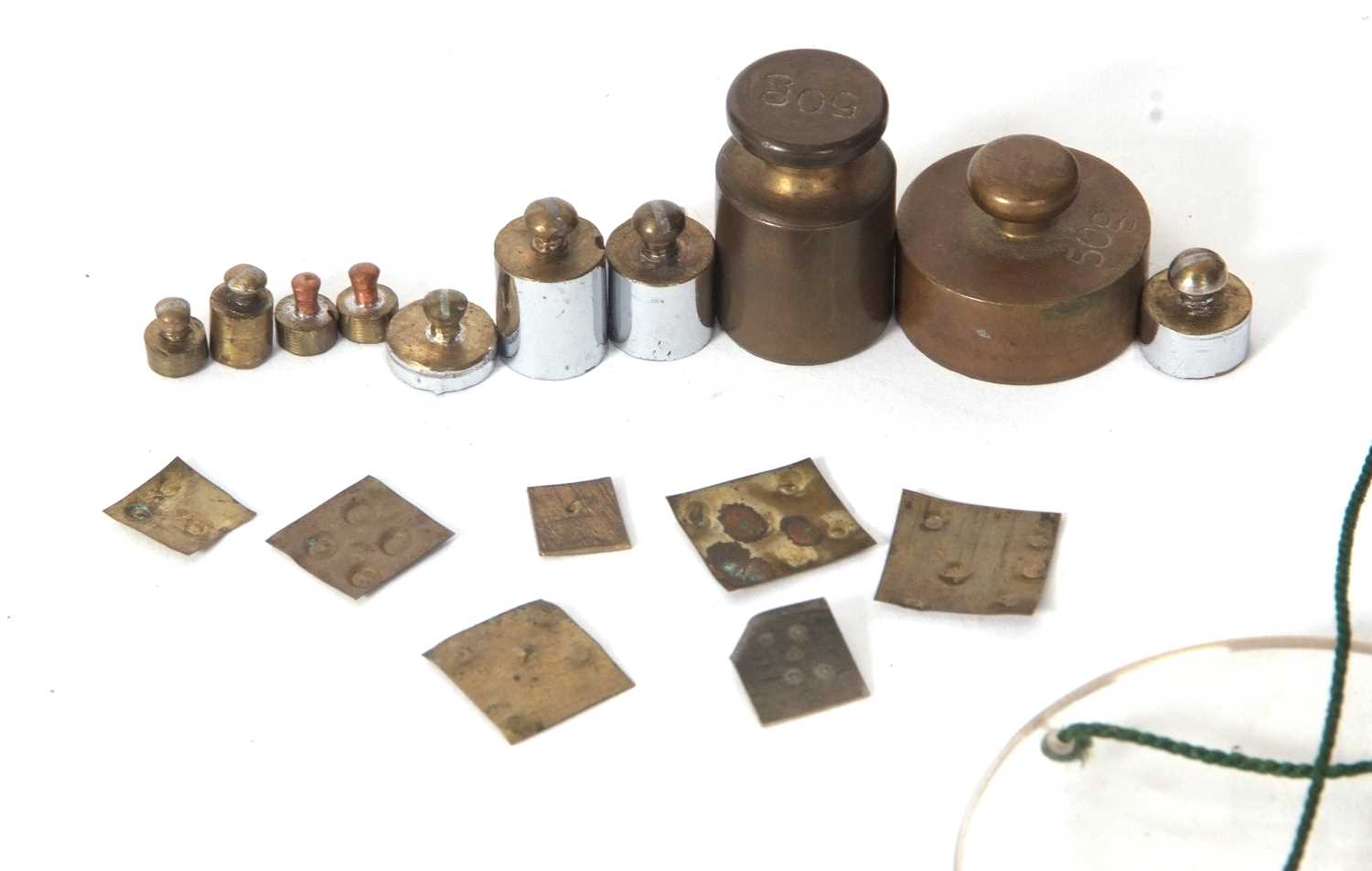 Box set of apothecary scales with glass pans, strings and weights and balance beams - Image 3 of 4
