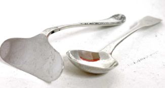 A George IV fiddle pattern mustard spoon, London 1825, makers mark for John Meek, together with a