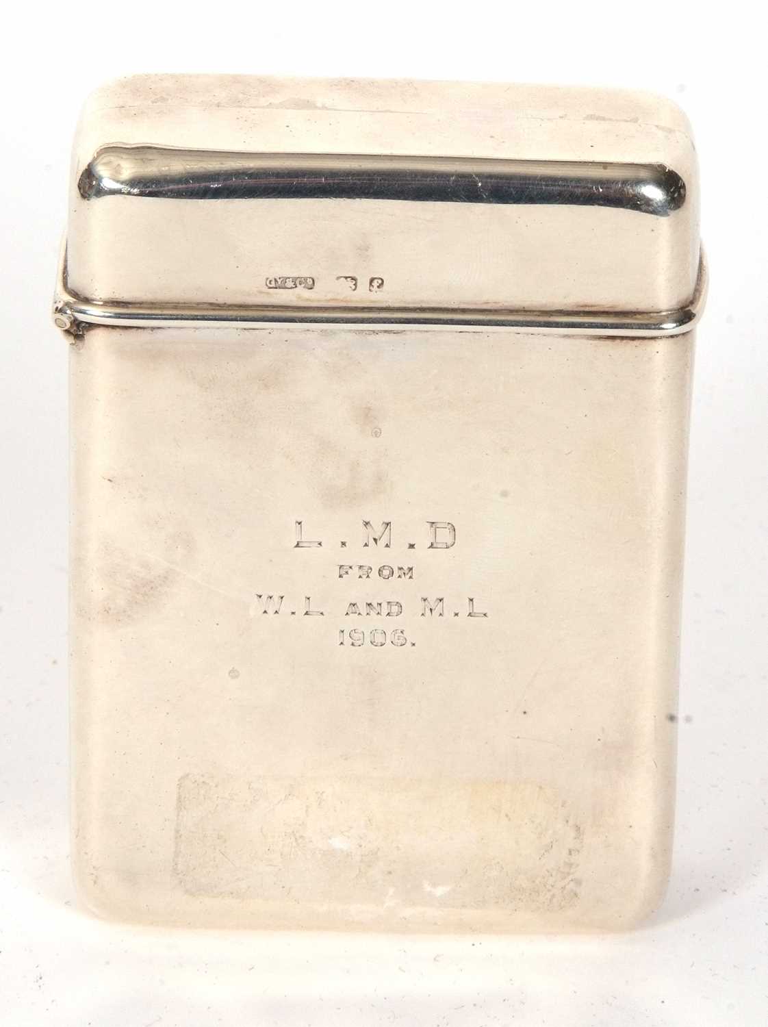 An Edwardian silver cigar case of plain polished rectangular form, hinged lid with personalised - Image 2 of 7