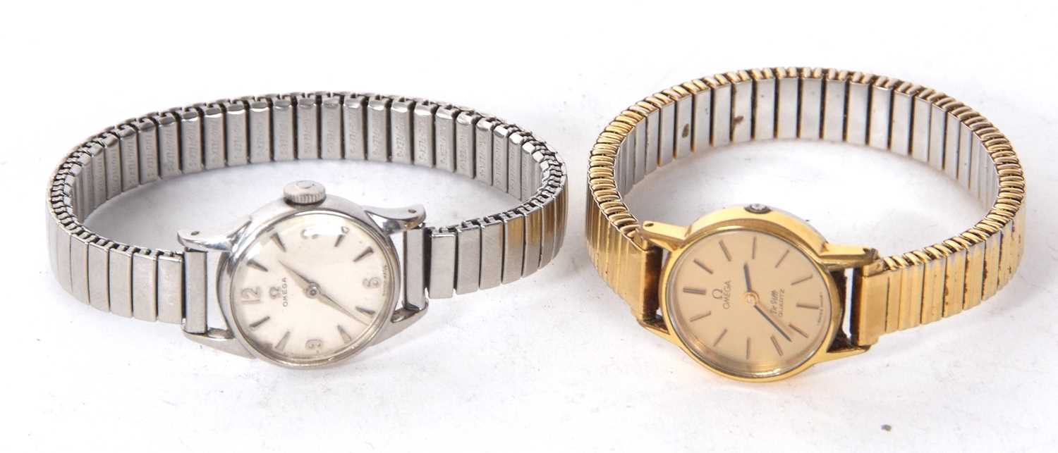 Two Omega ladies wristwatches, one of which is quartz and the other manually crown wound, both on