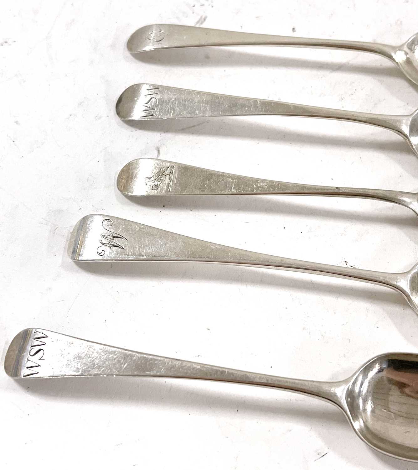 Five Victorian Old English pattern teaspoons, initialled London 1890, Charles Boyton, five - Image 3 of 8