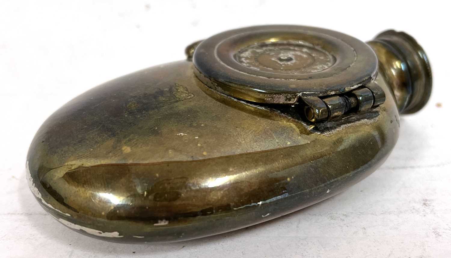 An antique nickel plated brass pocket spittoon having a hinged flip top lid to reveal spittoon - Image 3 of 7