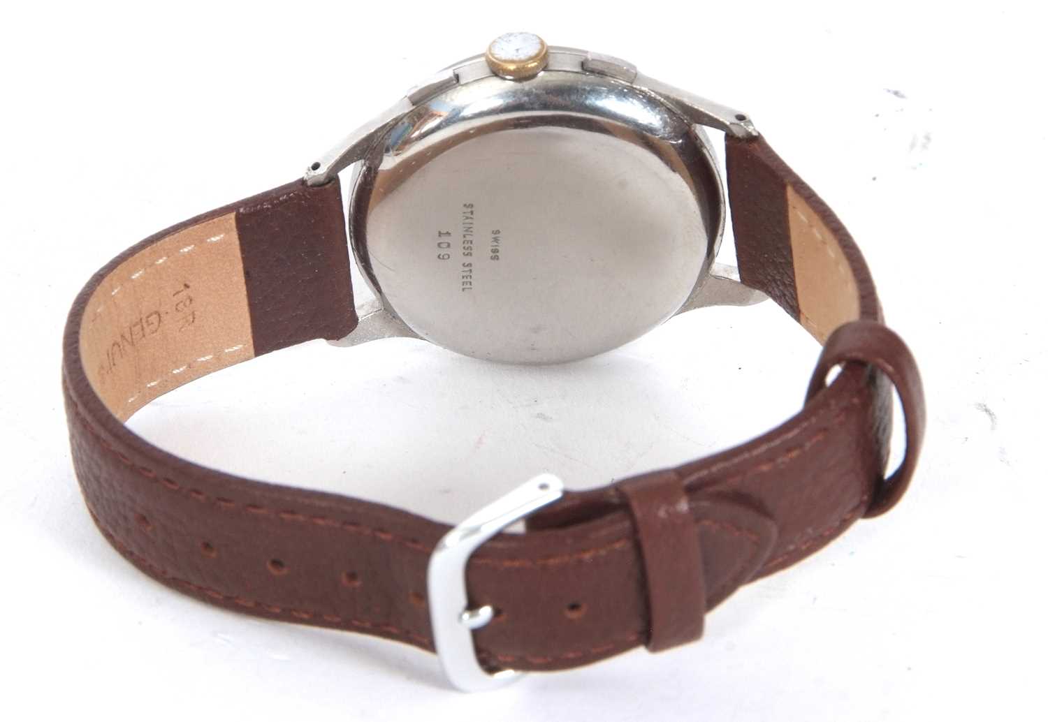 Helbros Chronograph wristwatch, the watch has a manually crown wound movement and a stainless - Image 3 of 4