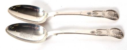 Two Scottish silver Kings pattern serving spoons, Edinburgh 1837 and 1842, makers mark for Andrew