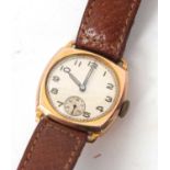 A 9ct gold gents wristwatch stamped on the inside of the case back 375, it has a manually crown
