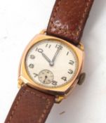 A 9ct gold gents wristwatch stamped on the inside of the case back 375, it has a manually crown