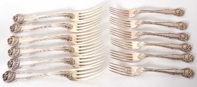 Six Victorian hourglass pattern table forks, engraved to the reverse of handle with the initial "W",