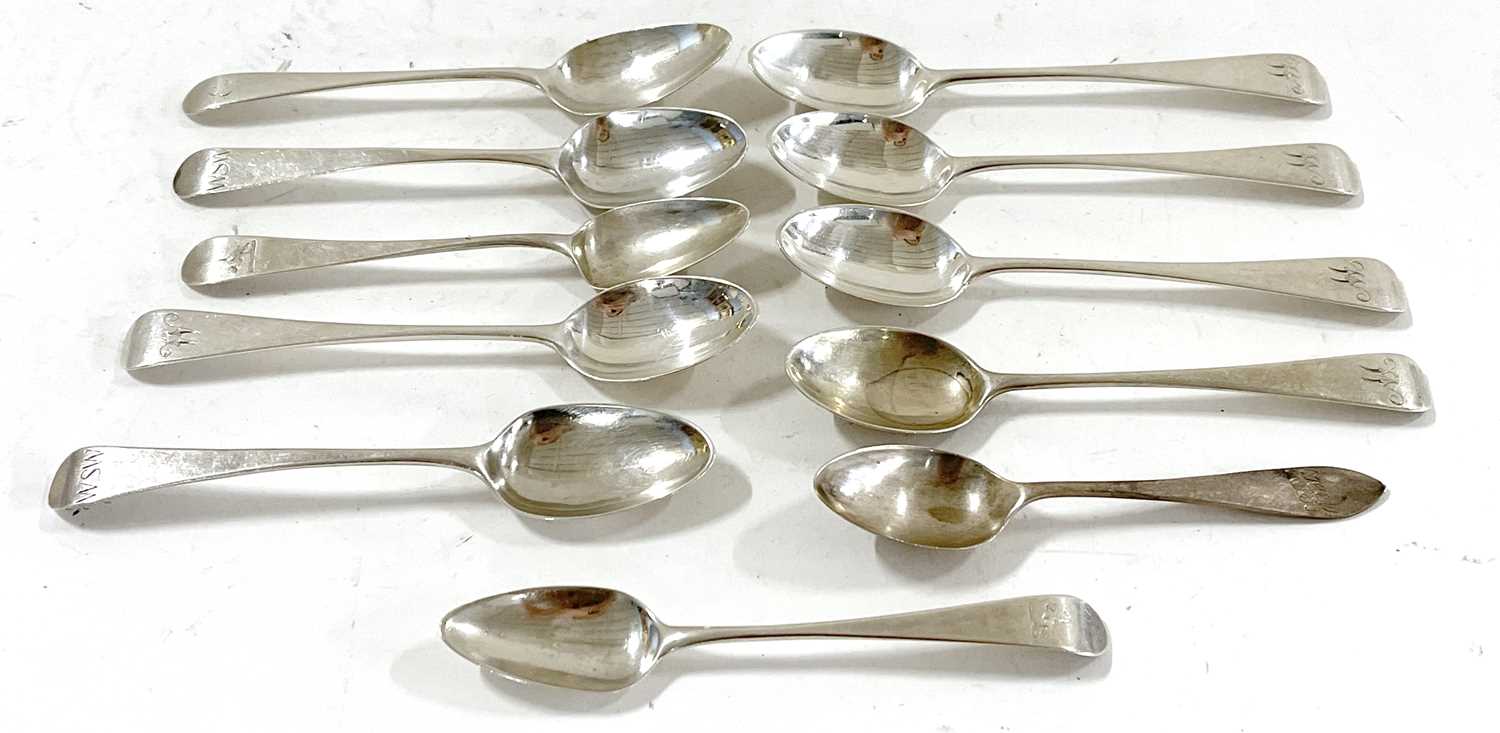 Five Victorian Old English pattern teaspoons, initialled London 1890, Charles Boyton, five - Image 2 of 8