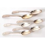 Four George III fiddle pattern dessert spoons engraved with a monogram, London 1813, makers mark for