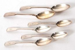 Four George III fiddle pattern dessert spoons engraved with a monogram, London 1813, makers mark for